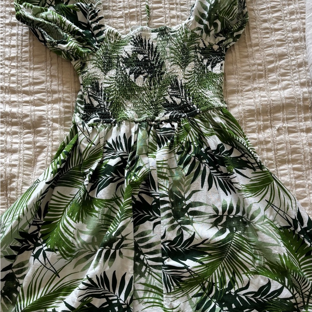 Tropical Green Leaf Print juniors Dress